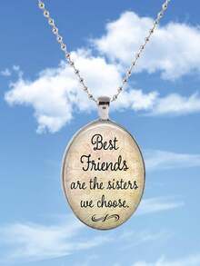 1個 「最好的朋友就是我們選擇的姐妹」 玻璃吊墜友誼項鍊,適合女性日常佩戴,附有60cm不鏽鋼珠子鏈