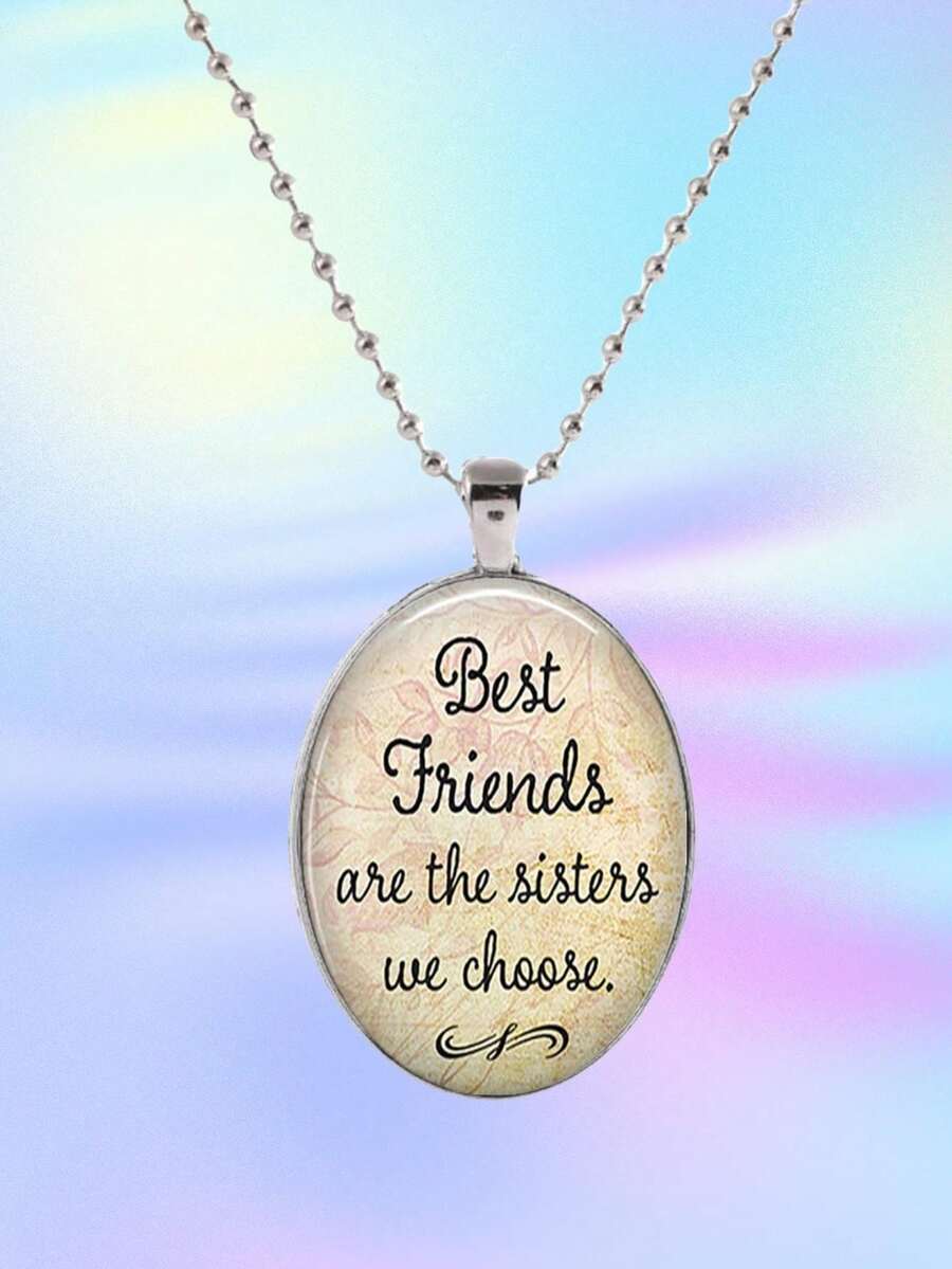 1個 「最好的朋友就是我們選擇的姐妹」 玻璃吊墜友誼項鍊,適合女性日常佩戴,附有60cm不鏽鋼珠子鏈