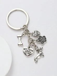 1 móc khóa hình ngôi nhà cho chó dễ thương dành cho phụ nữ, xương chó cưng, bát cho chó, dấu chân chó, móc khóa hình ngôi nhà cho chó tình yêu của người bạn thân nhất - Bạc - Xem 2