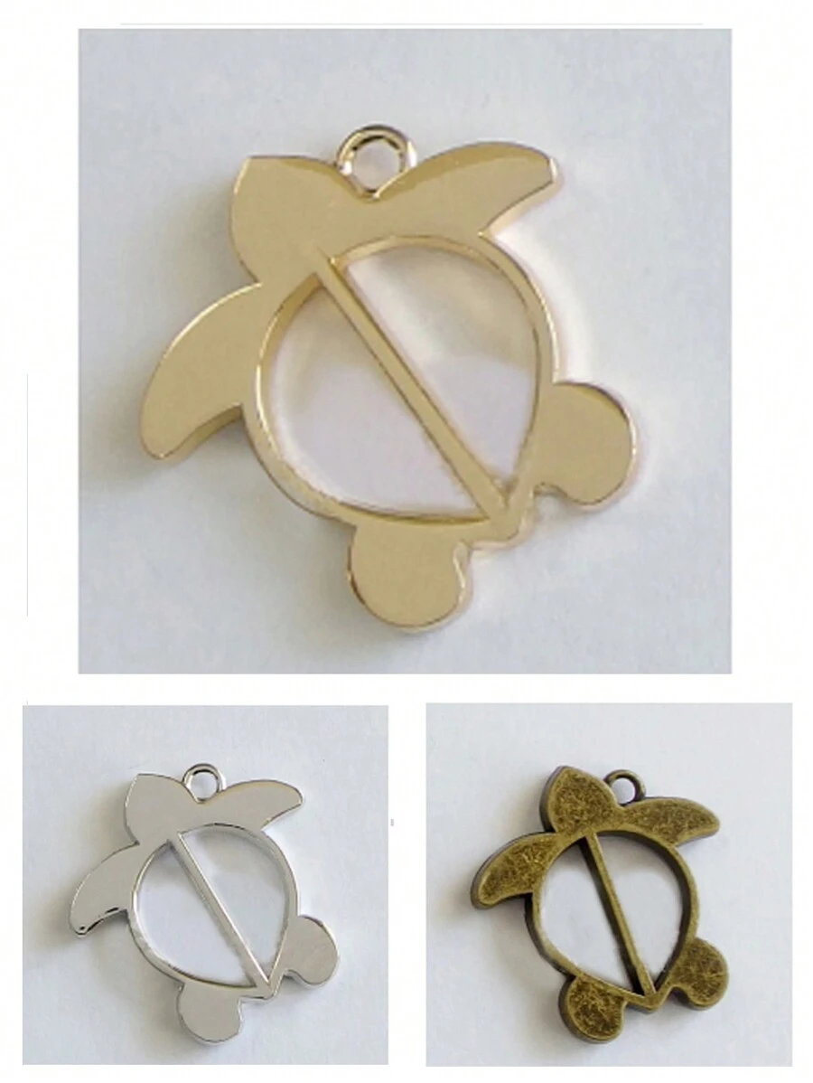 1pc Shallow Gold Ocean Animal Turtle Shaped Alloy Frame Pendant For Diy Jewelry Making - Gold - View 1