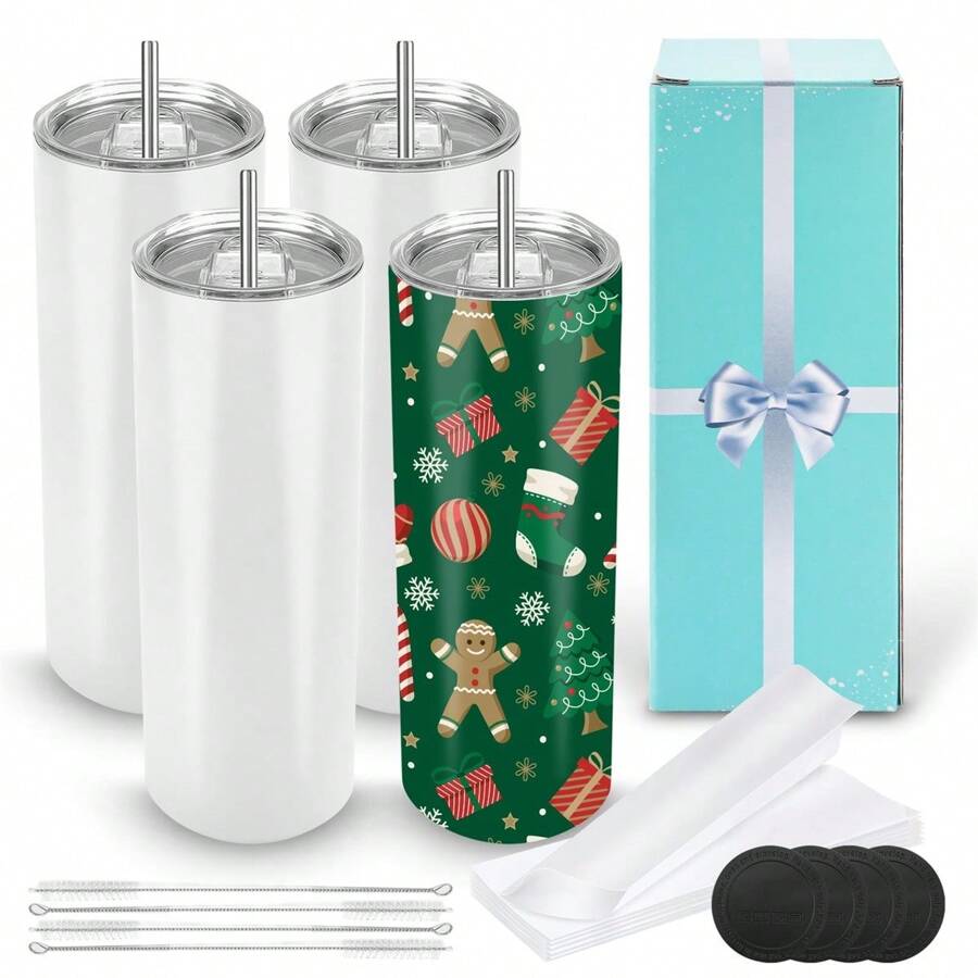 18/12/8/4/1Pack Sublimation Tumblers Bulk 20 Oz Skinny Straight Flat Bottom Blank Tumbler Cups With Individual Gift Boxed For Heat Transfer DIY Craft