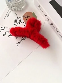 1入組毛茸茸的紅色髮卡夾,適用於厚髮長髮,有防滑設計優雅設計風格。