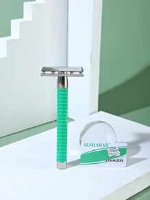 Maquinilla de afeitar de doble filo ALSHABAB para hombres, afeitado de cara, maquinilla de afeitar de acero inoxidable con 1 hoja, afeitadora manual con mango de plástico verde - Verde - Ver 3