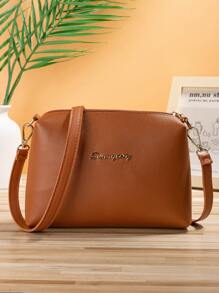 Solid Color Metal Decor Casual Shoulder Bag - Brown - View 1