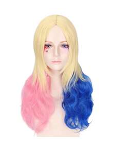 歐美電影風格的萬聖節角色扮演假髮,靈感來自電影中的超級英雄,淺粉色和白色雙馬尾長曲卷假髮,適合像聖誕節和萬聖節等節日派對 - 彩色 - 查看 5