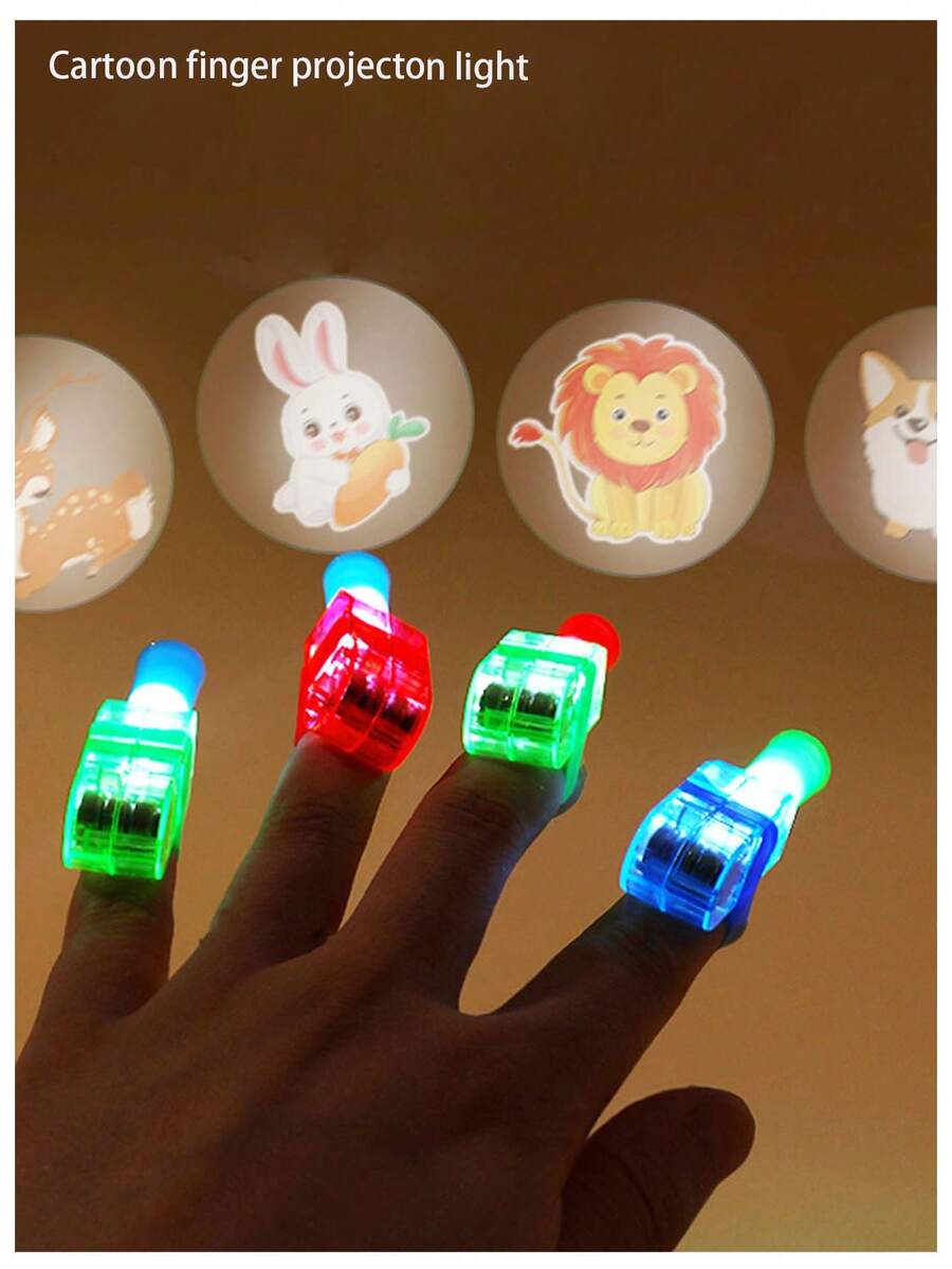1入組酷新奇的LED減壓燈,卡通投影手電筒,手指投影手電筒,發光卡通手指覆蓋帶各種各樣圖案,玩具