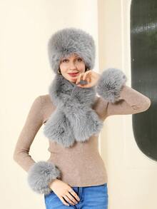 3 件套女用狐狸毛頭巾、頭帶、腕帶套裝