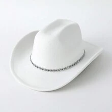 1pc Women's Plain Diamond & Wave Shaped Glitter Decorated Western Cowboy Hat For Traveling, Party, Festival, Riding, Casual Use - White - View 2