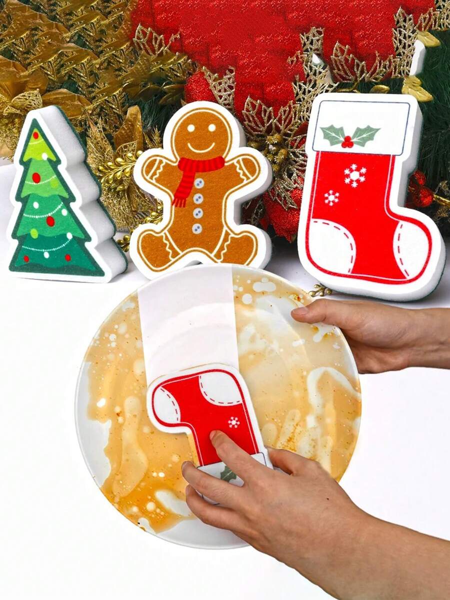 1 Miếng Hoạt hình Bọt biển Làm sạch Gỗ Bột giấy Bàn chải làm sạch Phòng bếp Phòng tắm Làm sạch hộ gia đình Công cụ Giáng sinh Đồ trang trí - Nhiều màu - Xem 1