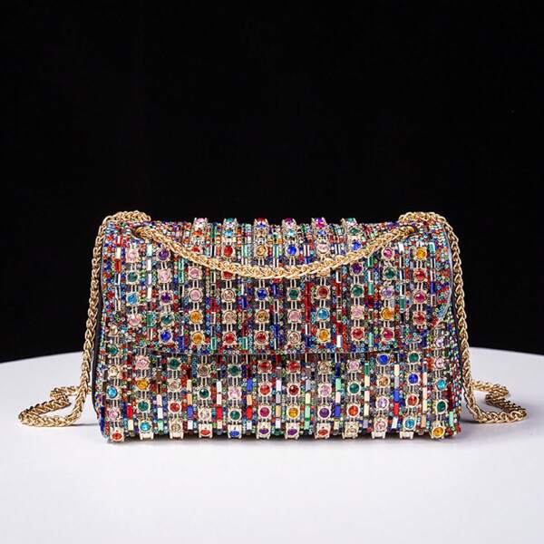 1pc Acrylic & Rhinestone Inlaid Fashionable High-end Crossbody Shoulder Bag With Chain Strap, For Ladies' Daily Commute Or Dating