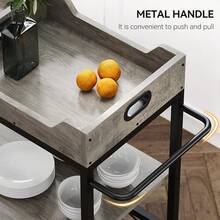 3-Tier Rolling Bar Cart,Serving Cart with Wheels, Rustic Bar Cart with Wine Rack, Glasses Holder,Multifunction Utility Cart Storage Rack for Home, Kitchen, Bar, Dinning Room, Living Room - Brown - View 5