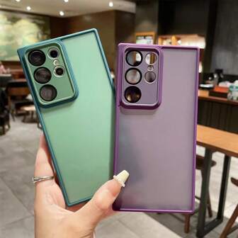 1pc Anti-Fall Phone Case With Skin-Friendly Matte Belt, High-Definition Camera Lens Membrane, Compatible With Samsung