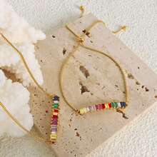 1pc Fashionable Rainbow Colored Rectangular Cubic Zirconia Decor Adjustable Ankle Chains Suitable For Women's For Beach Party Gifts - Yellow Gold - View 3