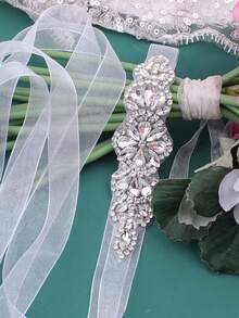 銀色短新娘水鑽腰帶,婚紗配件閃亮禮服腰帶腰帶