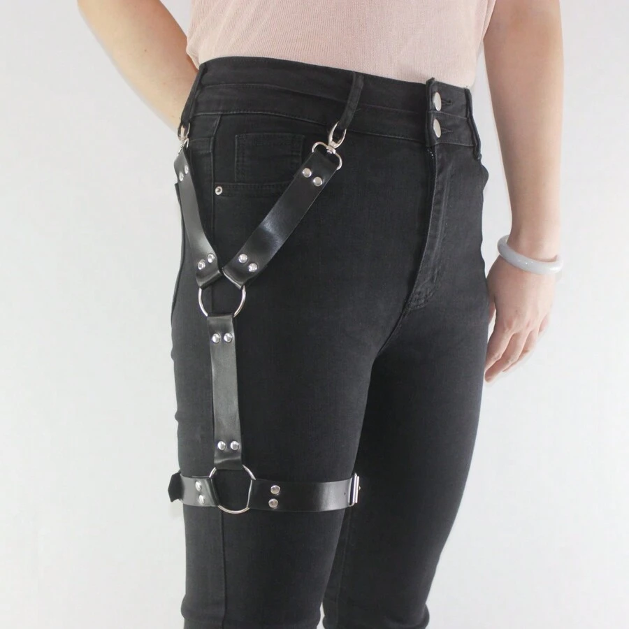 A Unisex Garment With Leather Leg Straps - Black - View 1