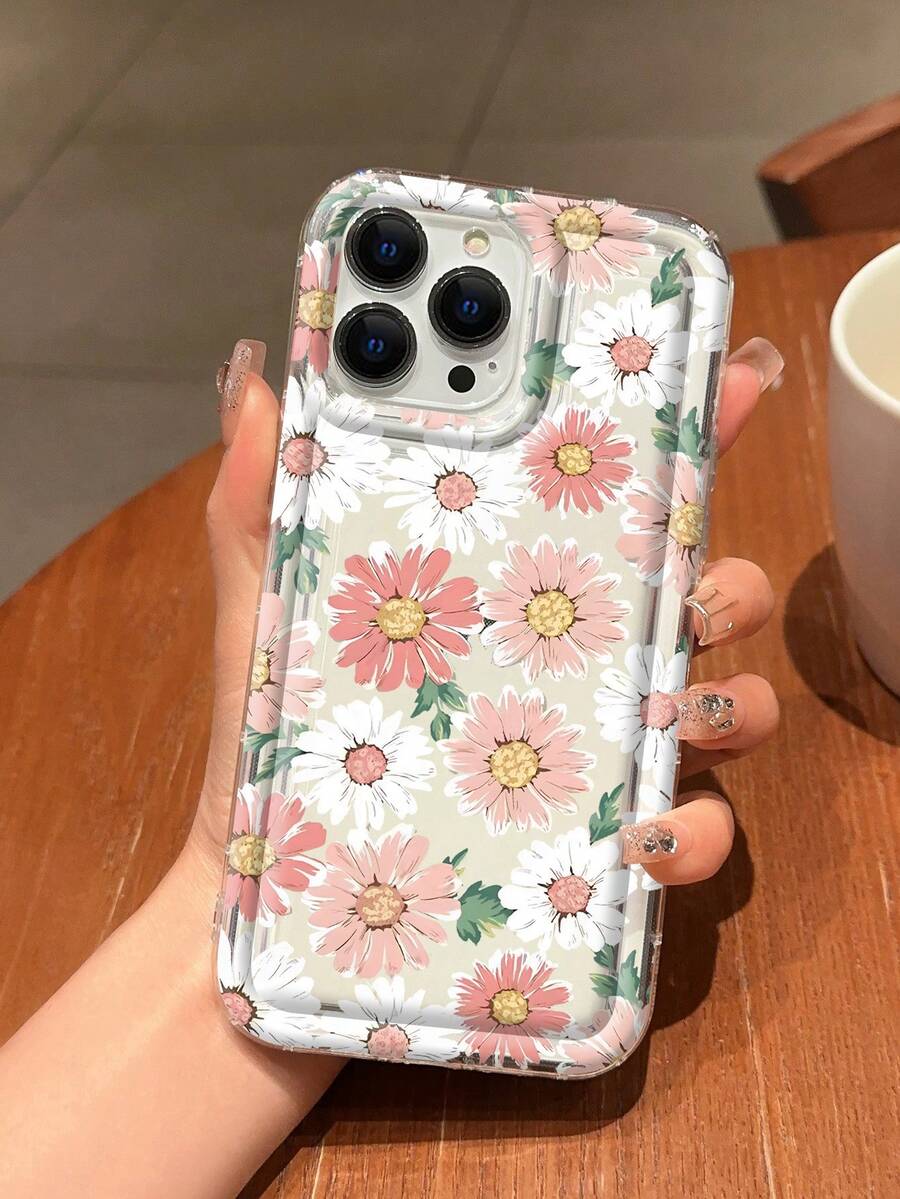 1pc Daisy Pattern Anti-Fall Clear Tpu Airbag Phone Case Compatible With Apple Iphone - Multicolor - View 1