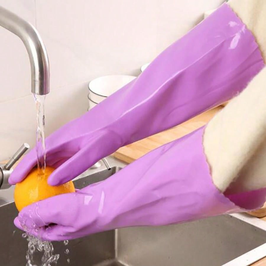 Opentop Velvet Dishwashing Gloves Winter Women's Kitchen Rubber