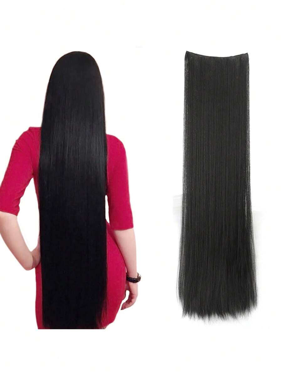 40 Inch Super Long 5 Clips Straight Hair Extensions, Made Of Synthetic Fiber Material, Suitable For Daily Wear - Black - View 1