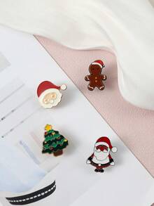 4 件裝女式多色聖誕卡通金屬徽章吊墜胸針,用於固定衣服或背包,裝飾配件