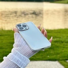 A White Simple Electroplated Lens Frame Fine Hole Frosted Solid Color Mobile Phone Case Compatible With IPhone And Samsung Mobile Phones