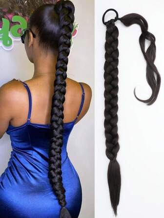 32 Inch Long Braided Ponytail Extension with Hair Tie, Braided Ponytail Hair Pieces for Black- Synthetic Hair Pony Tail Natural Wrap Around Ponytail Hair Extension