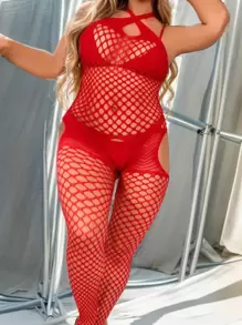 1PC lenjerie sexy Body roșu scobit Vedeți prin acoperire Bodystocking fără lenjerie de corp Ziua Îndrăgostiților Costume de baie și îmbrăcăminte pentru femei Costum de baie