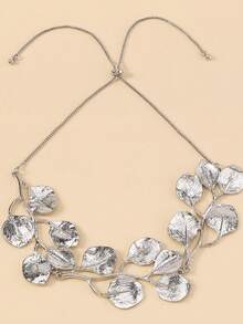 1pc Creative & Personalized Metal Style Necklace With Leaf Shaped Pendant - Silver - View 12