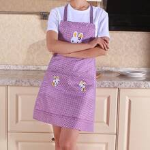 1pc Plaid Rabbit Pattern Apron With Pocket, Adjustable Oil And Stain Resistant Sling Apron, For Chef Gardening Cooking, Baking Flower Shop Painting, Kitchen Supplies - Purple - View 1