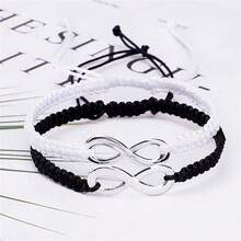 Conjunto De 2 Pulseras De Cuerda Simples En Blanco Y Negro - Blanco y Negro - Ver 2