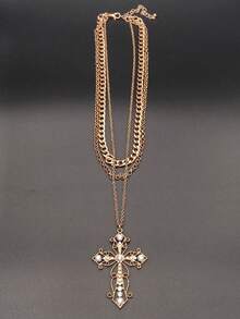 1個和鑽石裝飾的鏈子項鍊,適合女性日常穿著 - 金色 - 查看 10