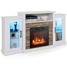 Costway Fireplace TV Stand with Led Lights & 18” Electric Fireplace for TVs up to 65” - 白色 - 查看 2