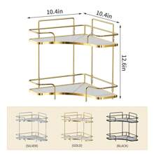 浴室檯面轉角收納架,2 層金屬化妝品收納盒,梳妝台香水托盤,化妝品和護膚品收納盒,浴室和梳妝台轉角收納盒,金色