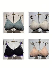 Conjunto de Ropa Interior con Encaje Cómodo, Tela Suave, Transpirable | Conjunto de Sostenedor, Brasier en Diferentes Colores - Verde - Ver 9