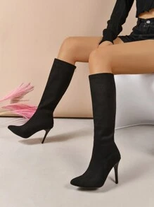 Bottes Pour Femmes Avec Haute Longueur De Jambe Pour Montrer Des Jambes Minces, Hiver, Bout Pointu Talon Haut Au-dessus Du Genou, Fermeture À Glissière De Mode, Bottes Habillées De Style Britannique