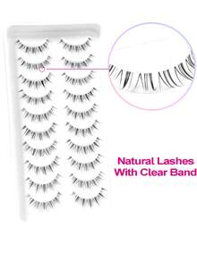 Asiteo 10 Pairs Manga Lashes Faux Mink Eyelashes, Korean Natural Short Full Strip False Eyelashes, Transparent Band Soft Lash Extension - 黑色 - 查看 4