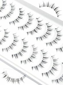 Asiteo 10 Pairs Manga Lashes Faux Mink Eyelashes, Korean Natural Short Full Strip False Eyelashes, Transparent Band Soft Lash Extension - 黑色 - 查看 2