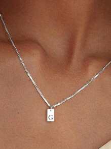 1Pc 26 chữ cái A-Z Vòng cổ mặt dây chuyền thẻ chữ cái đầu cá nhân hóa cho phụ nữ Quà tặng trang sức hợp thời trang - Bạc - Xem 17