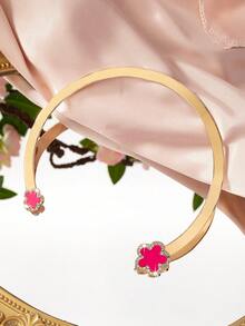 1入款女士時尚合金圓領項鏈,鑲有鑽石,彩色花朵和梅花形裝飾 - 黑色 - 查看 7