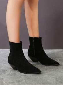 Europäischer Stil Weiche Pu Leder Spitze Schuhe Stiefeletten Für Frauen, Retro Mattierte Oberfläche Chunky Absatz Stiefeletten Herbst-winter Kollektion