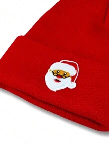 1 件裝女聖誕聖誕老人刺繡針織帽,聖誕節戶外保暖冬季無簷小便帽 - 紅色 - 查看 4