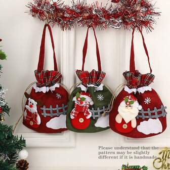 1pc Christmas Cartoon Apple Shaped Gift Bag, Can Be Used As Ornament