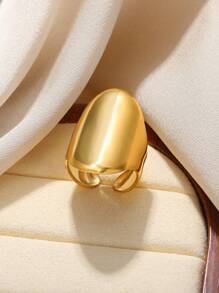 1pc Fashionable Gold Stainless Steel Elliptical Open Ring Suitable For Women's Daily Wear