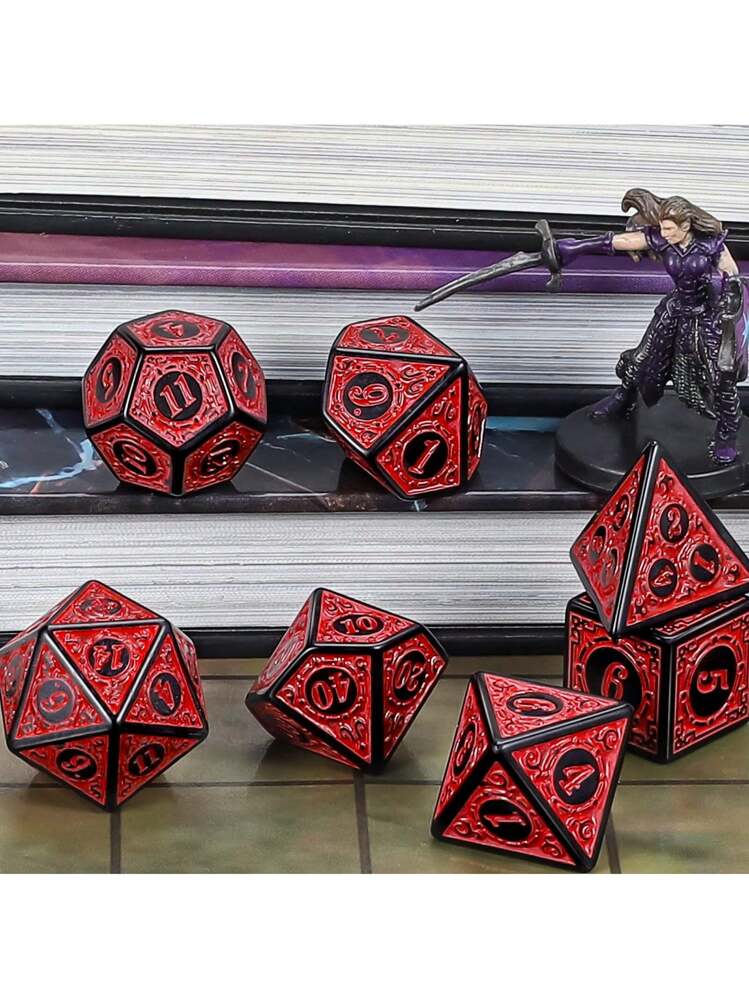 Set De 7 Dados Poliédricos Azul Estrellado Y Púrpura – D4, D6, D8, 2D10, D12, D20, Con Bolsa De Tela, Para Juegos De Rol