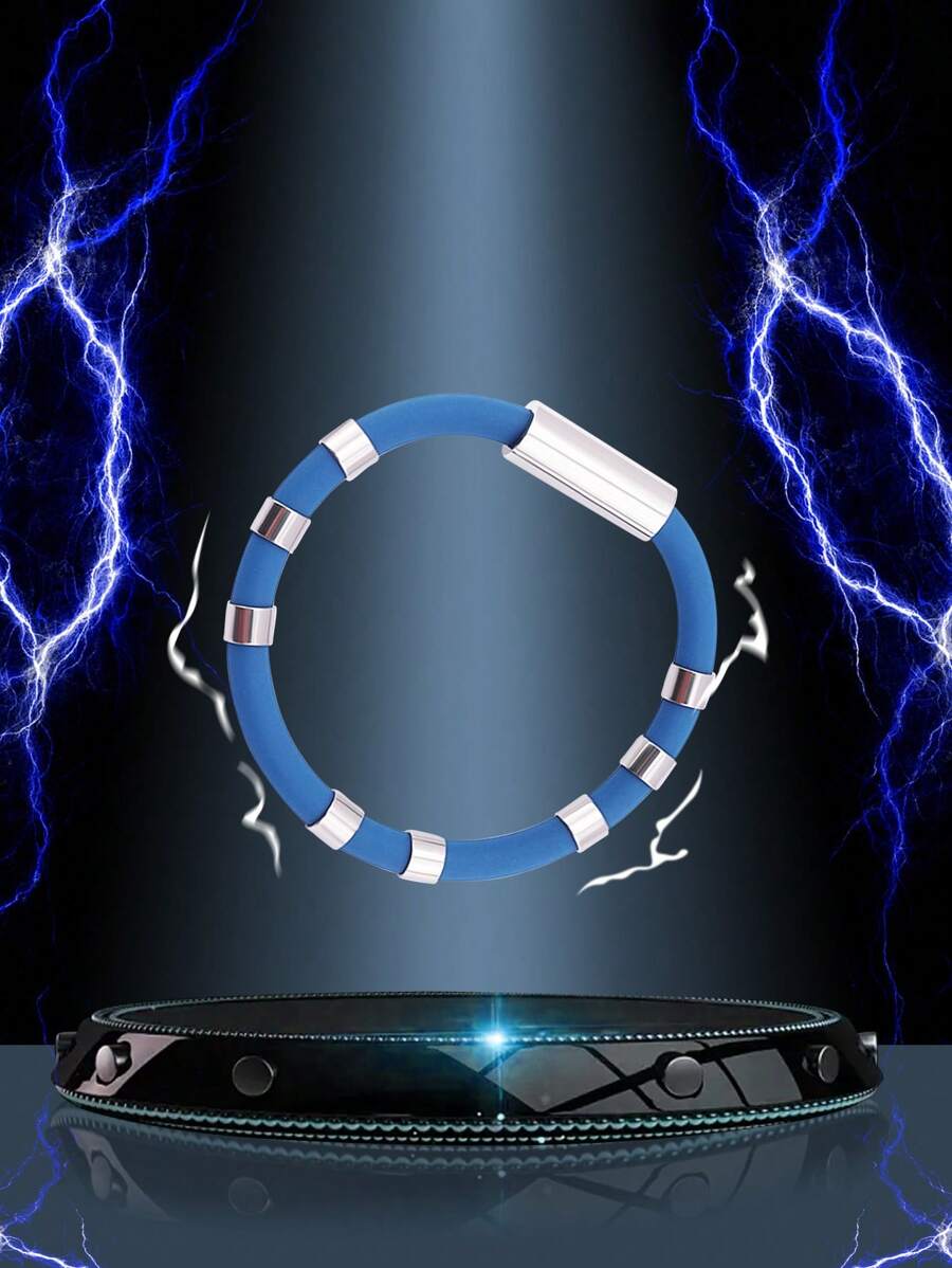單環八圈矽膠防靜電運動手環,適用於籃球運動的防靜電手環,消除靜電手環 - 藍色 - 查看 1
