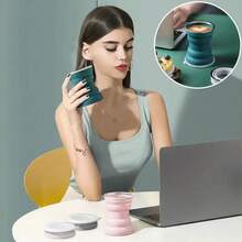 可折疊矽膠水杯帶蓋 - 耐熱防漏便攜馬克杯適合露營、健行、旅行,灰色