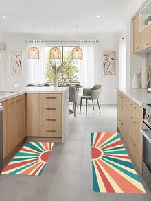 1 件装太阳印花图案室内地毯，涤纶防滑地垫，吸水舒适站立，可机洗，家居装饰垫 - 彩色 - 查看 5