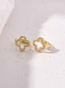 1pair Minimalist Four-leaf Clover Design Micro Zirconia Inlay Earrings For Women's Daily Office Wear