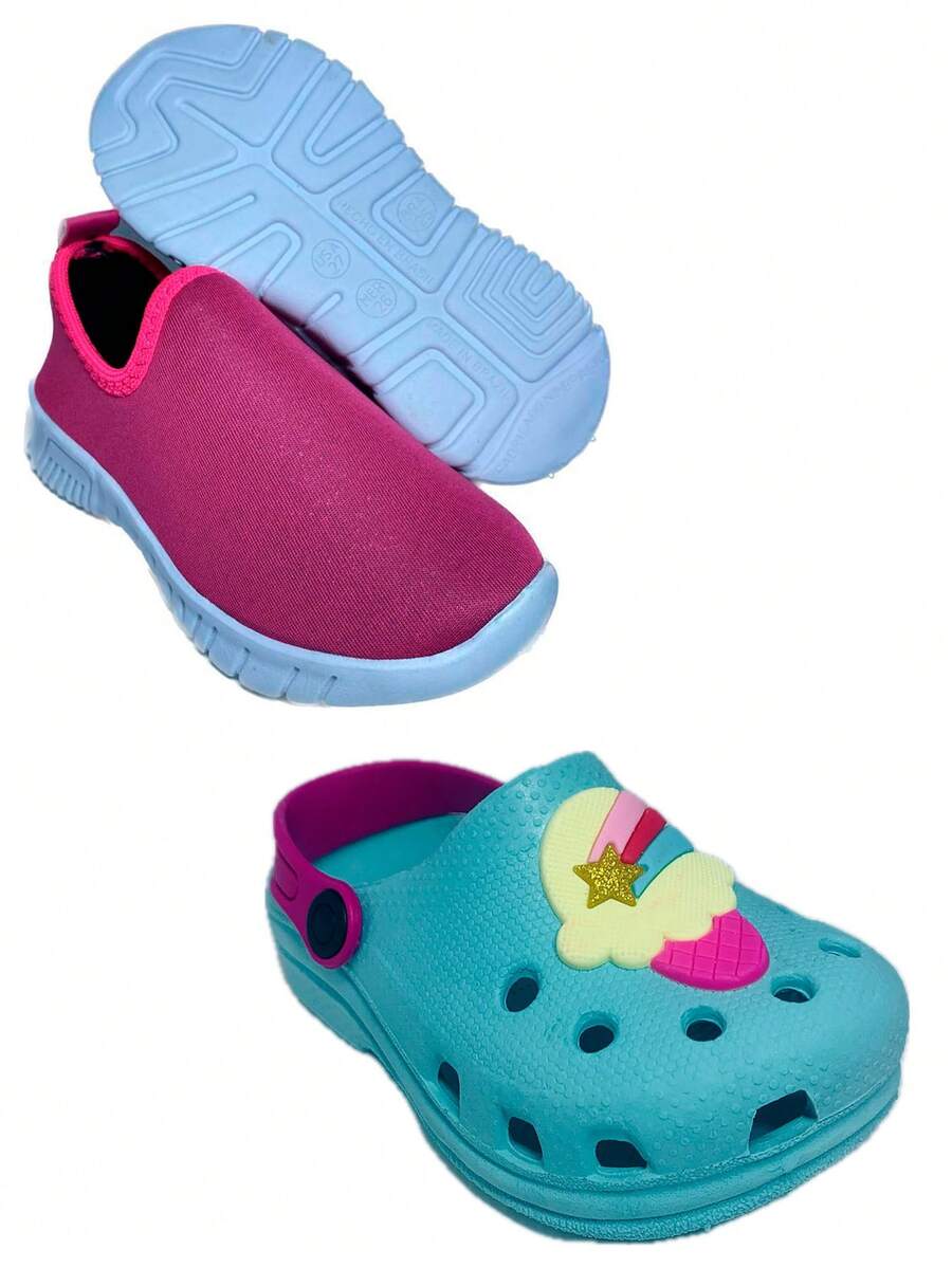 Kit Tenis Pink e Babuche Sorvete Meninas Infantil Moda Escola Diversao 19 ao 32