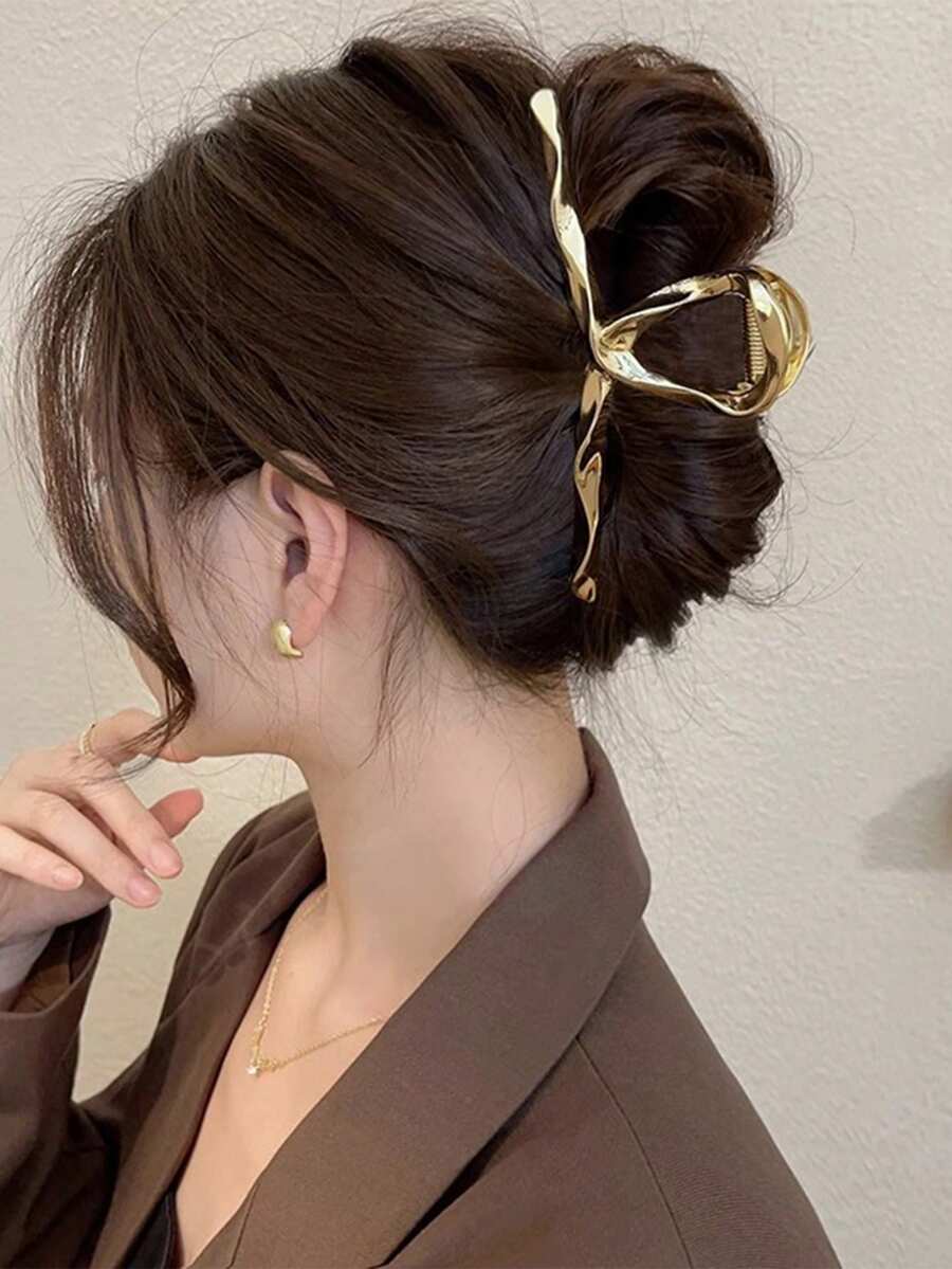 1入金屬金色女用髮卡，適合蓋頭髮型，髮飾