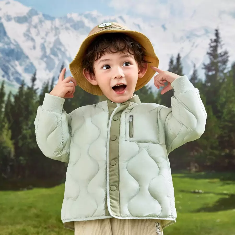 Balabala Young Boy Down Varsity Jacket - Green - View 1